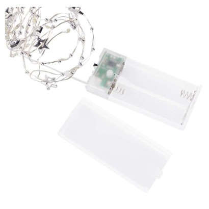 Lampki choinkowe gwiazdki 20 LED ciepła biel, srebrny przewód, IP20, timer