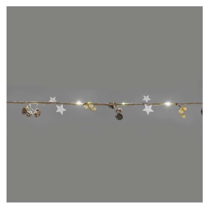 LED Ziemassvētku vītne – priežu čiekuri, 1,7 m, 2x AA, lietošanai iekštelpās, silti balta