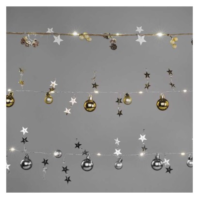 LED Ziemassvētku vītne – priežu čiekuri, 1,7 m, 2x AA, lietošanai iekštelpās, silti balta