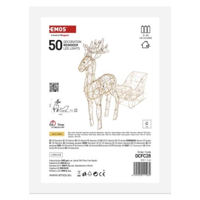 Dekoracje - 50 LED - sanie z reniferami, 47 cm 3x AA biały ciepła biel, IP20, timer