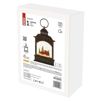 LED dekorácia – vianočný lampáš s autom, 21 cm, 3x AA, vnútorný, teplá biela, časovač