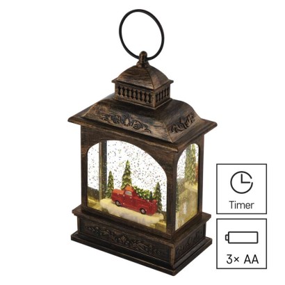 LED dekorácia – vianočný lampáš s autom, 21 cm, 3x AA, vnútorný, teplá biela, časovač