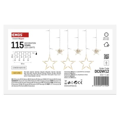 LED karácsonyi fényfüggöny – csillagok, 185x105 cm, beltéri, meleg fehér