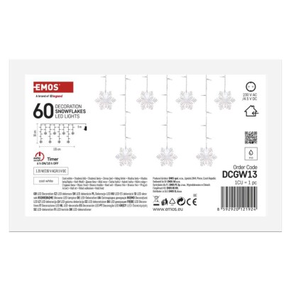 LED karácsonyi fényfüggöny – hópelyhek, 135x50 cm,  beltéri, hideg fehér