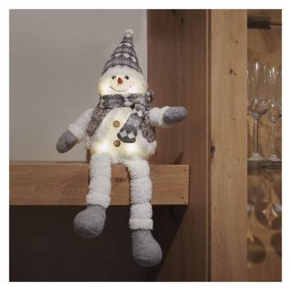 LED Weihnachts-Schneemann sitzend, 31 cm, 3x AA, Innen, warmweiss