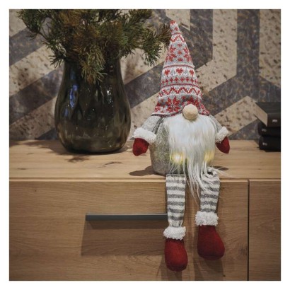 LED vianočný škriatok sediaci, 27 cm, 3× AA, vnút., teplá biela