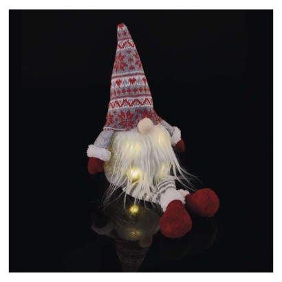 LED vianočný škriatok sediaci, 27 cm, 3× AA, vnút., teplá biela