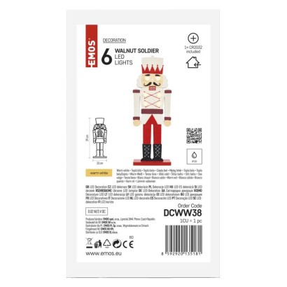 Dekoracje - 6 LED drewniany żołnierz 29 cm 1 × CR2032, ciepła biel, IP20