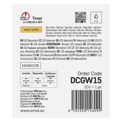 LED girlanda - biseri, 1,2 m, 3x AA, notranja, toplo bela, časovnik