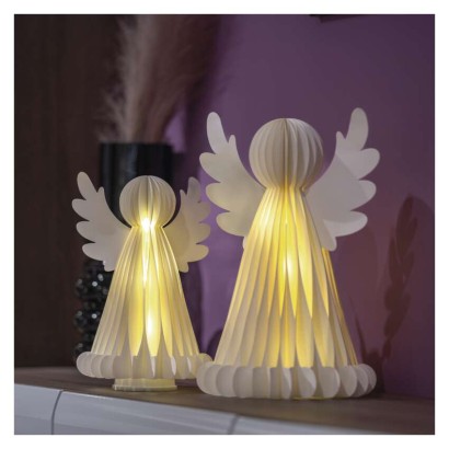 Dekoracje - anioły papierowe 2x 10 LED, 2 szt., 28/38 cm, ciepła biel, IP20, timer