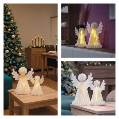 Dekoracje - anioły papierowe 2x 10 LED, 2 szt., 28/38 cm, ciepła biel, IP20, timer