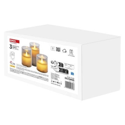 Dekoracje - świece woskowe w szkle, 100 LED, 3 szt, 6x AA, ciepła biel, IP20, timer