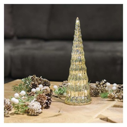 LED-Weihnachtsbaum aus Glas, 27 cm, 2x CR2032, Innen, warmweiss, Timer