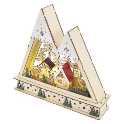 LED Weihnachtslandschaft aus Holz, 23,5 cm, 2x AA, Innen, warmweiss, Timer