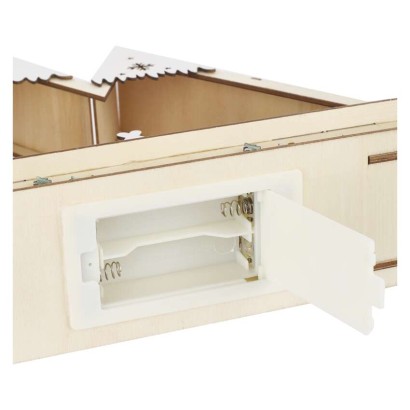 LED Weihnachtslandschaft aus Holz, 23,5 cm, 2x AA, Innen, warmweiss, Timer