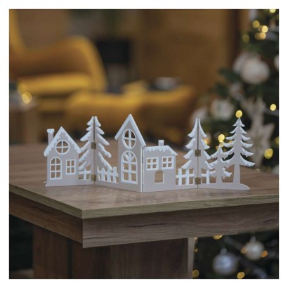 LED dekorācija no koka - ciemats, 60 cm, 2x AA, silti balta gaisma, taimeris