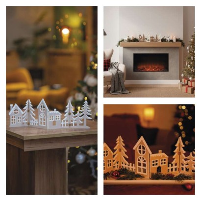 LED dekorācija no koka - ciemats, 60 cm, 2x AA, silti balta gaisma, taimeris