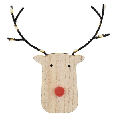 LED dekorace dřevěná – sob, 16 cm, 2x AAA, vnitřní, teplá bílá, časovač,12 ks, display box