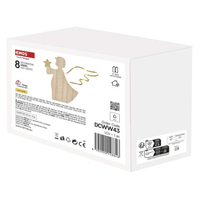 Dekoracje - anioł 8 LED, 13 cm, 2x AA, ciepła biel, IP20, timer
