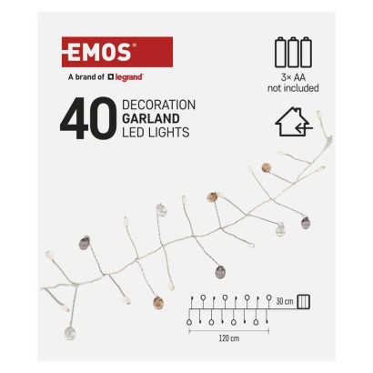 LED girlanda – kamínky, 1,2 m, 3x AA, vnitřní, teplá bílá, časovač