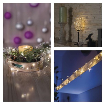 LED girlanda – kamínky, 1,2 m, 3x AA, vnitřní, teplá bílá, časovač