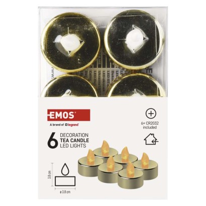 LED dekorácia – 6x čajová sviečka zlatá, 6x CR2032, vnútorná, vintage