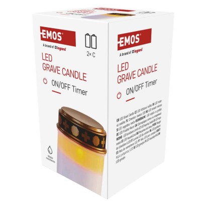 Świeczka cmentarna LED, biała, 2x C, IP44, timer