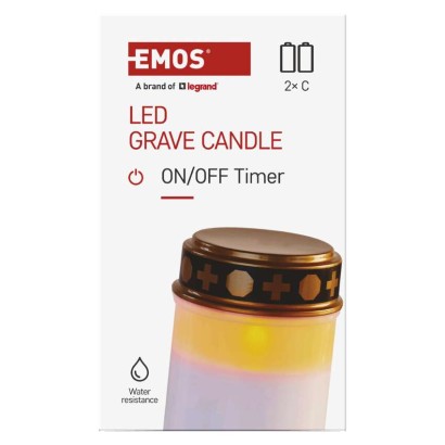 Świeczka cmentarna LED, biała, 2x C, IP44, timer