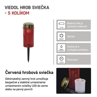 LED náhrobná sviečka zapichovacia, 25 cm, 2x AA, vonkajšia aj vnútorná, vintage