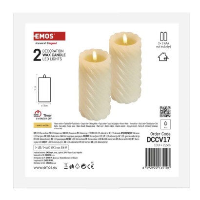 LED dekoráció – viaszgyertya 17 cm, 2x AAA, beltéri, meleg fehér, 2 db, távirányító