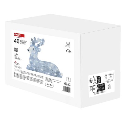 Dekoracje - 40 LED renifer 31x27 cm, zimna biel, IP44, timer