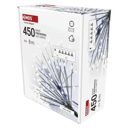 Dekoracje - 450 LED 8 m nano łezki frędzle zimna biel, zielony przewód, IP20, timer