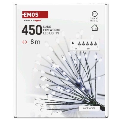 Dekoracje - 450 LED 8 m nano łezki frędzle zimna biel, zielony przewód, IP20, timer