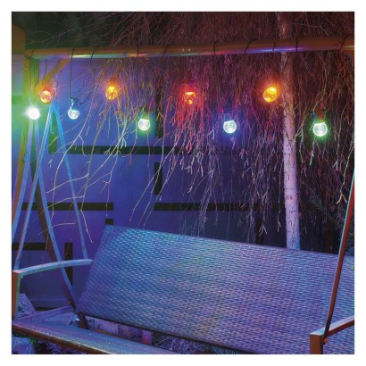 LED světelný řetěz – 10x párty žárovky, 5 m, venkovní i vnitřní, multicolor