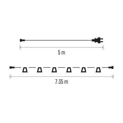 Łańcuch party na żarówkę 10x E27 7,35 m + wtyczka 5m, IP44