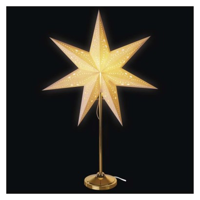 Dekoracje - świecznik złoty, papierowa gwiazda beżowa, 67x45 cm, na żarówkę E14, IP20
