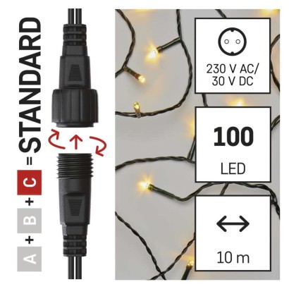 Standardne LED ühendatav valguskett, 10 m, õue/tuppa, soe valge