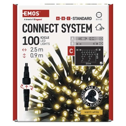 Standarta LED savienojošā virtene – lāstekas, 2,5 m, lietošanai ārā, silti balta