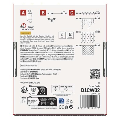 Oświetlenie łączone - zestaw zasilacz - sople 100LED 2,5m ciepła biel, timer