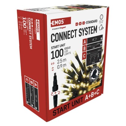 Oświetlenie łączone - zestaw zasilacz - sople 100LED 2,5m ciepła biel, timer