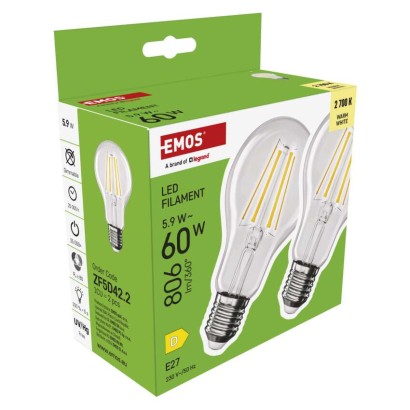 LED izzó Filament A60 / E27 / 5,9 W (60 W) / 806 lm / Meleg fehér