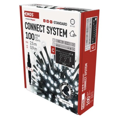 Oświetlenie łączone Standard - sople 100 LED 2,5 m zimna biel, IP44