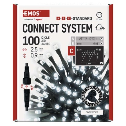 Oświetlenie łączone Standard - sople 100 LED 2,5 m zimna biel, IP44