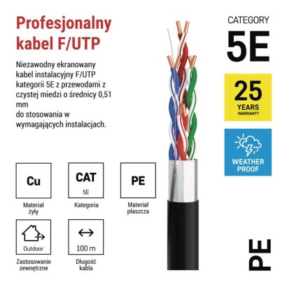 Kabel Ftp Cat5e, outdoor, 100m