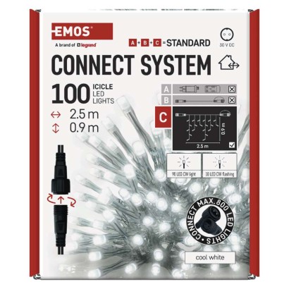 Standardne LED ühendatav valguskett, vilkuv – jääpurikad, 2,5 m, õue, külm valge