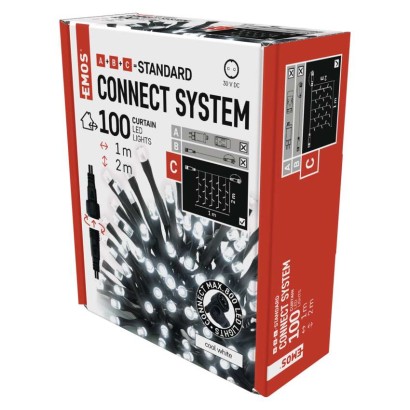 Standard LED spojovací vánoční řetěz – záclona, 1x2 m, venkovní, studená bílá