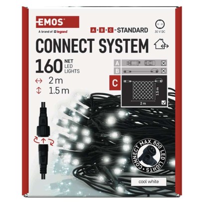 Standard LED spojovacia vianočná reťaz – sieť, 1,5x2 m, vonkajšia, studená biela