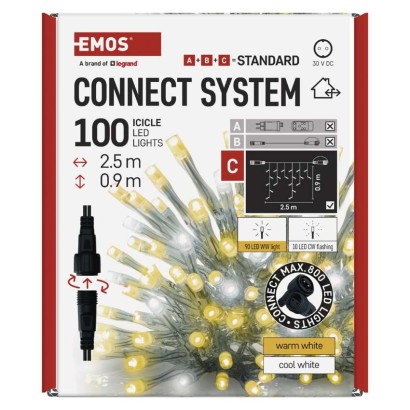 Stand. LED savienojošā virt., mirgojoša – lāstekas, 2,5 m, liet. ārā, silti/auksti balta