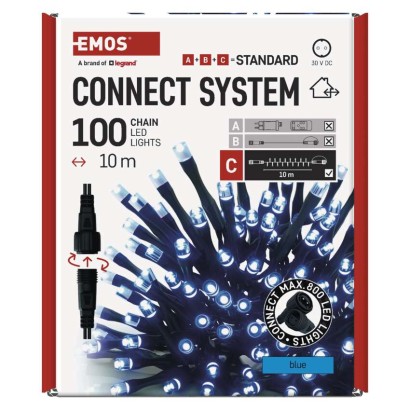 Standard LED spojovací vánoční řetěz, 10 m, venkovní i vnitřní, modrá