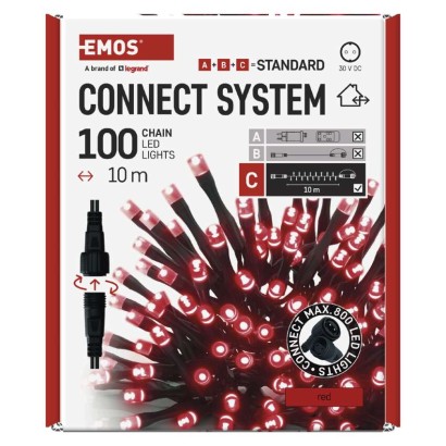 Standarta LED savienojošā virtene, 10 m, lietošanai ārā un iekštelpās, sarkana